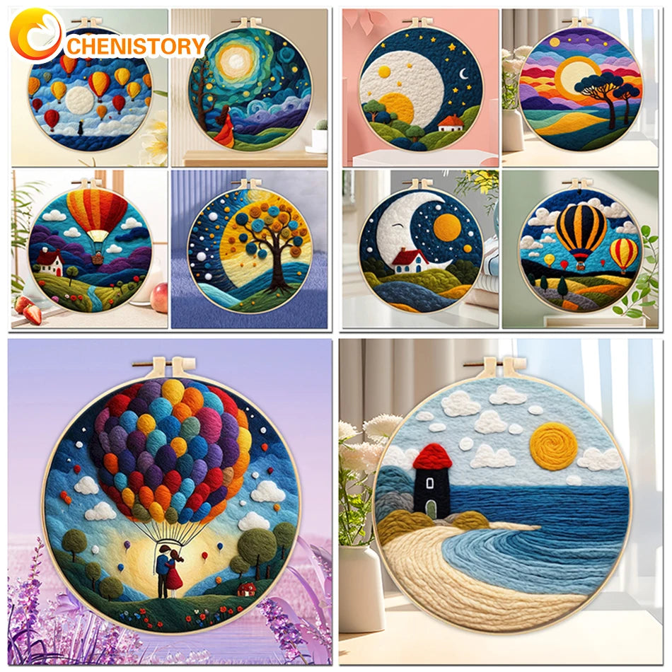 Wool Felting Painting Kit (Scenery, 20x20cm)
