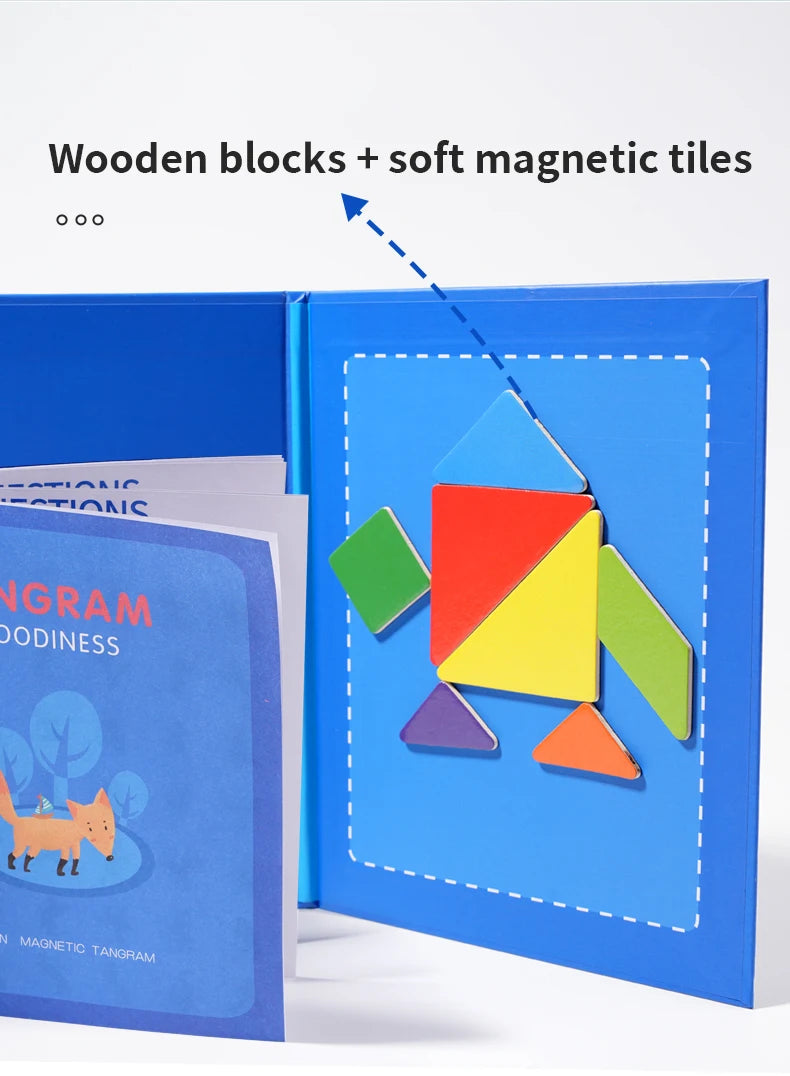 Premium Magnetic Wooden Tangram Block Puzzle Game for Kids - Montessori Educatio