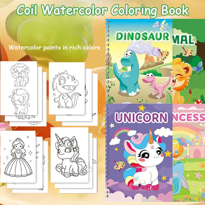 Premium Watercolor Painting Book With Paint Brush Set Kids Graffiti Coloring Boo