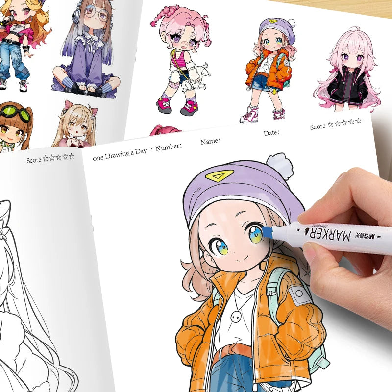 Premium Cute Girl Drawing Practice Book - Poses & Expressions Guide, Ages 12+