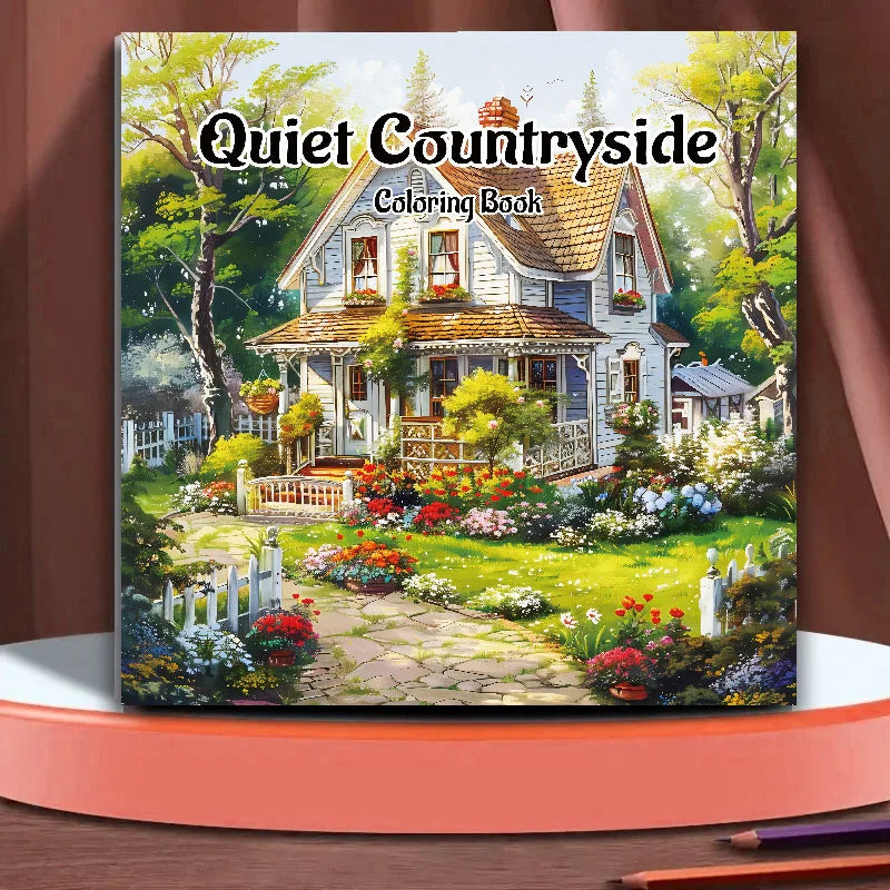 Premium Quiet Countryside Coloring Book - 20 Landscape Pages for Adults