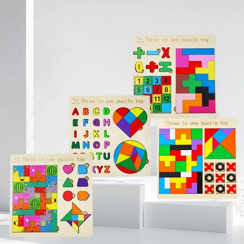 Premium 3 In 1 Wooden Puzzles Color Cognitive Sorting Mathematical Calculation