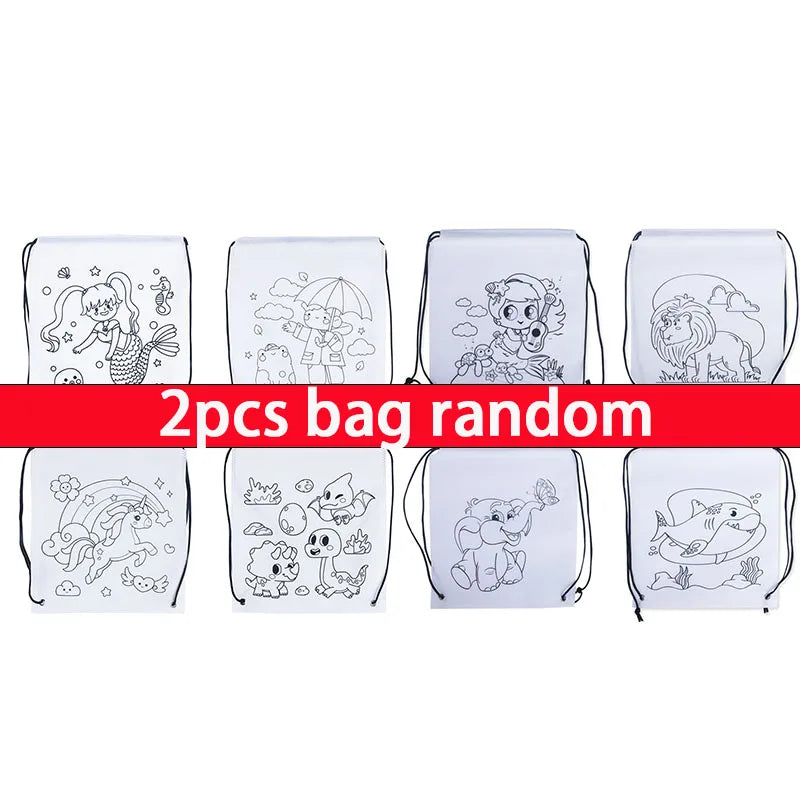Premium Freely Graffiti Drawstring Bag Kids DIY Color Filling Drawing Toys Carto