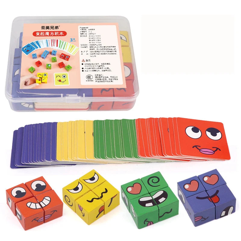 Premium Kids Face Change Expression Puzzle Building Blocks Montessori Cube Table