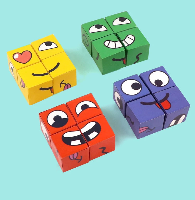 Premium Kids Face Change Expression Puzzle Building Blocks Montessori Cube Table