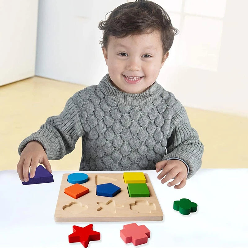 Wooden Montessori Shape Matching Puzzle Board for Kids