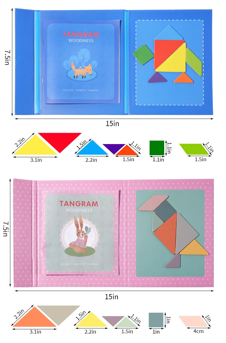 Premium Magnetic Wooden Tangram Block Puzzle Game for Kids - Montessori Educatio