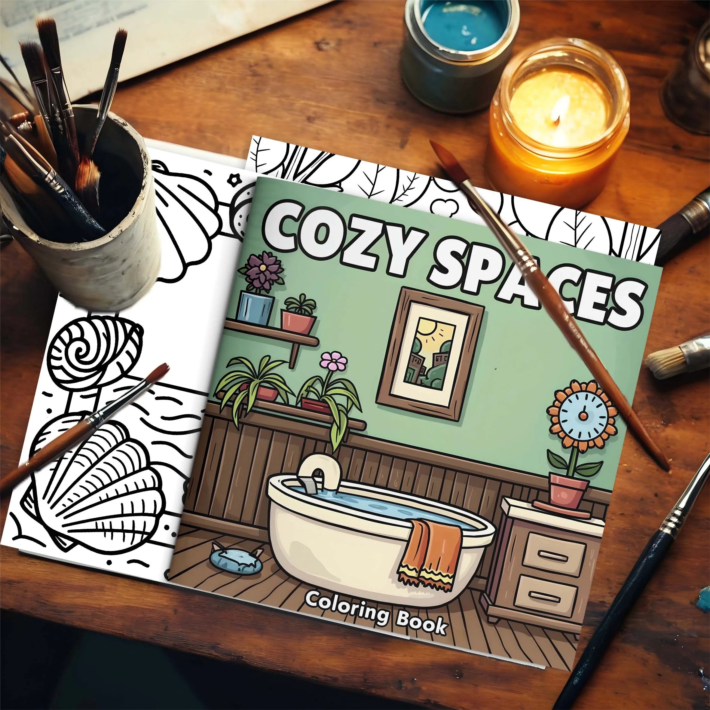 Premium Cozy Spaces Stress-Relief Coloring Book (Adult)