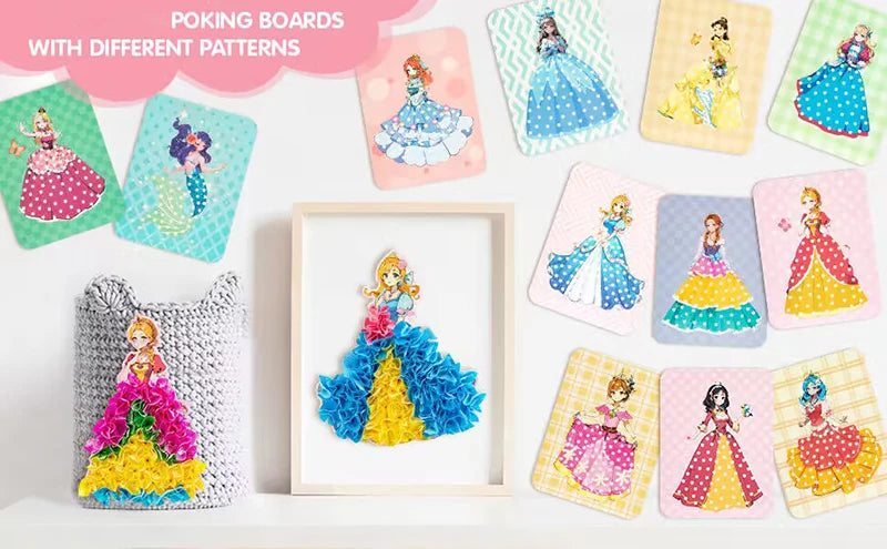 Premium Princess Poke Art Puzzle Board Set - DIY Craft Kit with Pens, Ages 3+