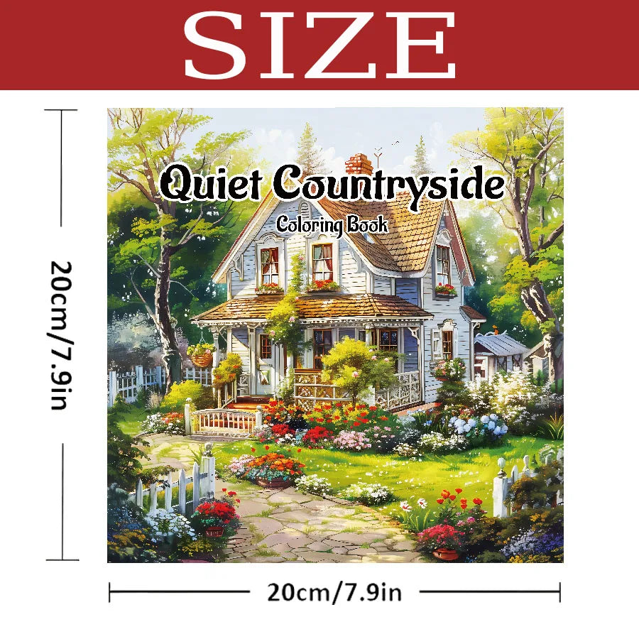 Premium Quiet Countryside Coloring Book - 20 Landscape Pages for Adults