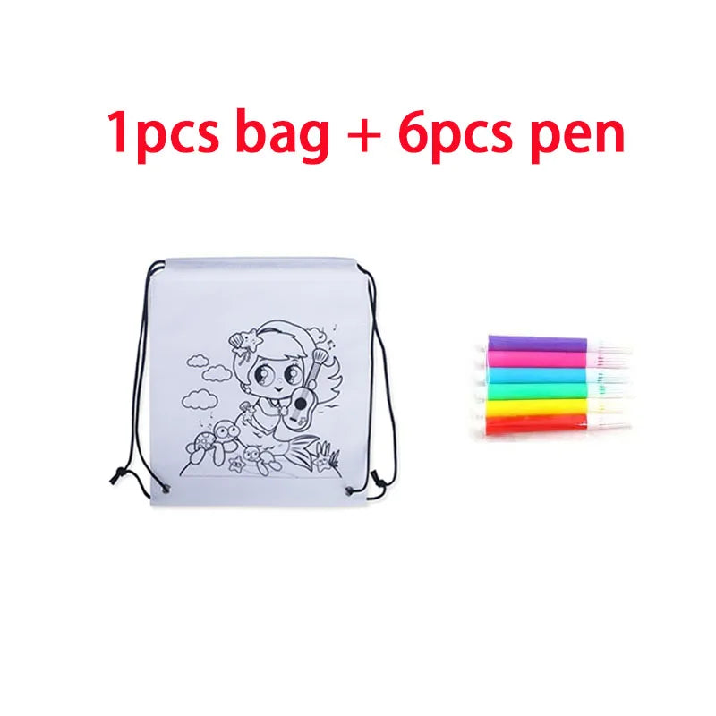 Premium Freely Graffiti Drawstring Bag Kids DIY Color Filling Drawing Toys Carto