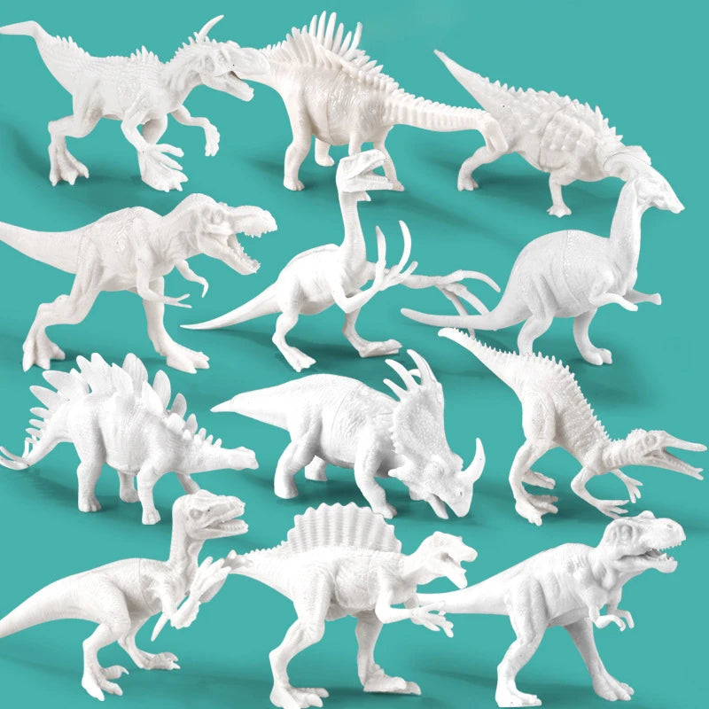 Premium 6/8Pcs DIY Painted Graffiti Dinosaur White Embryo Animals Model Children