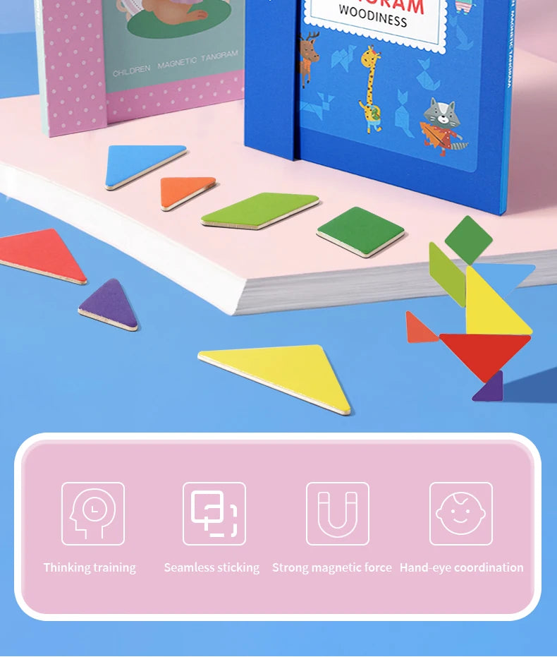 Premium Magnetic Wooden Tangram Block Puzzle Game for Kids - Montessori Educatio