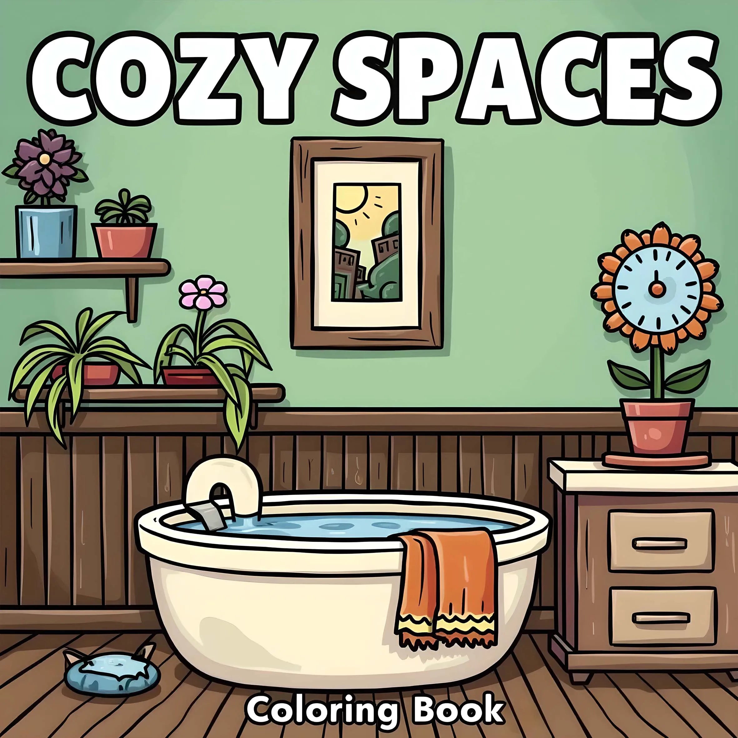 Premium Cozy Spaces Stress-Relief Coloring Book (Adult)