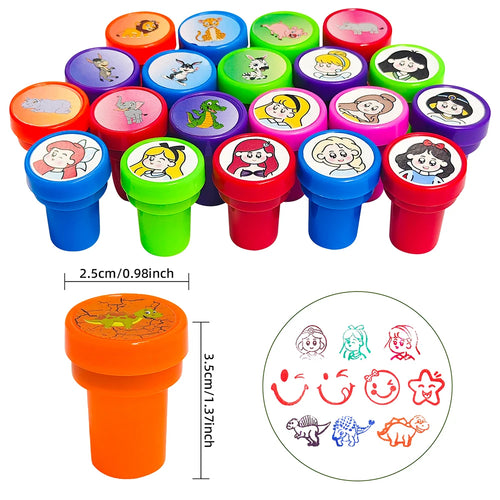 10Pcs Assorted Stamps for Kids Self-Ink Stamps with Princess Zoo Animal Dinosaur