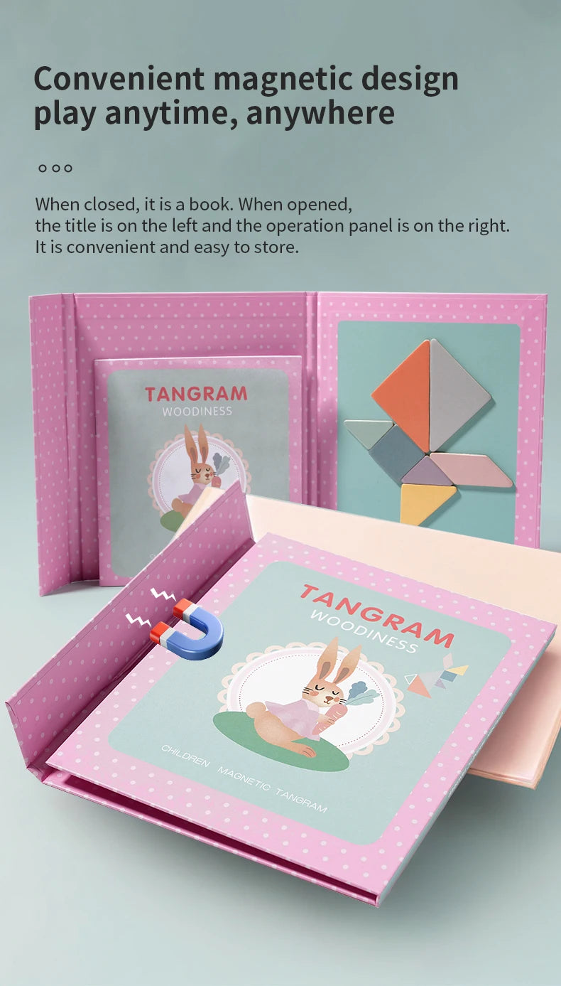 Premium Magnetic Wooden Tangram Block Puzzle Game for Kids - Montessori Educatio