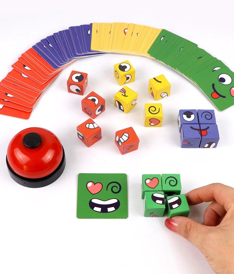 Premium Kids Face Change Expression Puzzle Building Blocks Montessori Cube Table