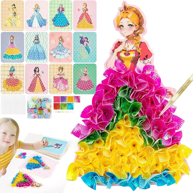 Premium Princess Poke Art Puzzle Board Set - DIY Craft Kit with Pens, Ages 3+