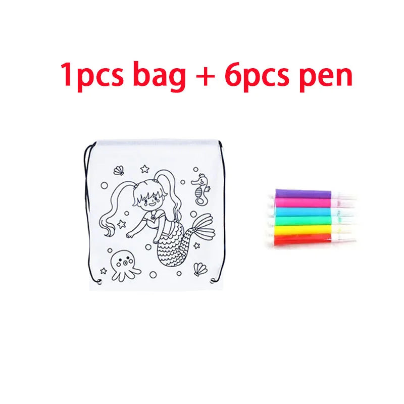 Premium Freely Graffiti Drawstring Bag Kids DIY Color Filling Drawing Toys Carto