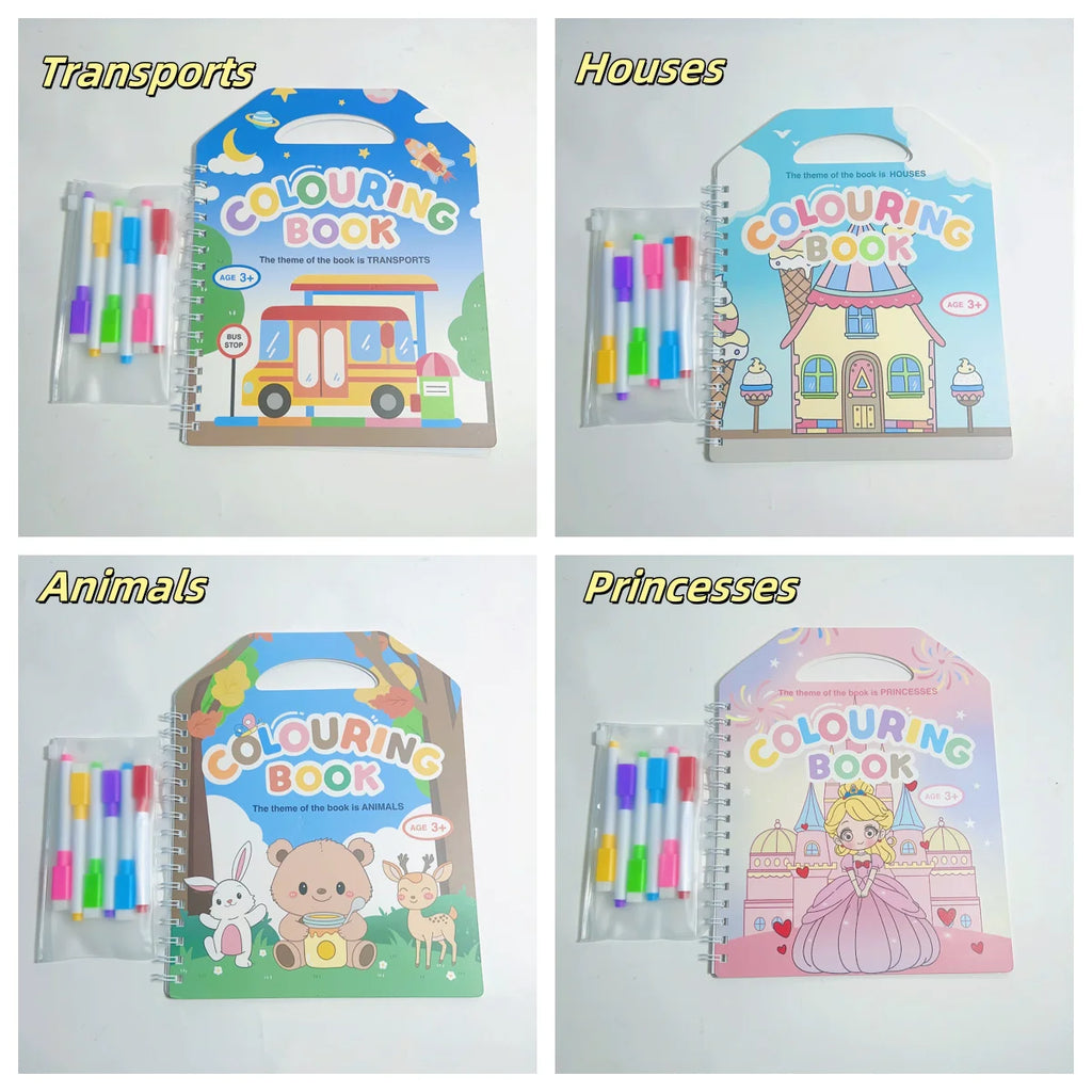 Premium Erasable Cartoon Coloring Book with 6 Pens (Kids)