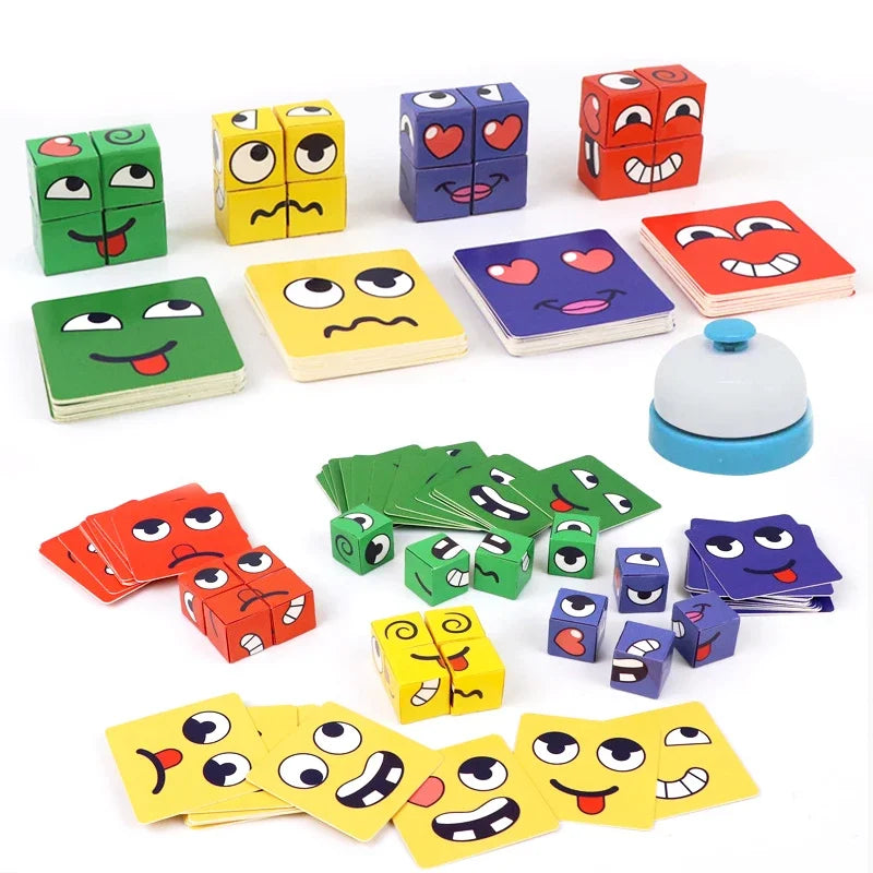 Premium Kids Face Change Expression Puzzle Building Blocks Montessori Cube Table
