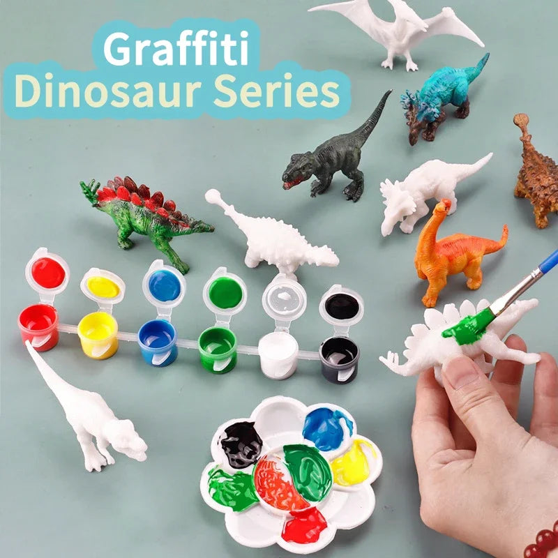 Premium 6/8Pcs DIY Painted Graffiti Dinosaur White Embryo Animals Model Children