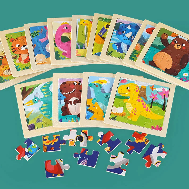 Wooden Dinosaur & Vehicle 3D Puzzle Set for Kids