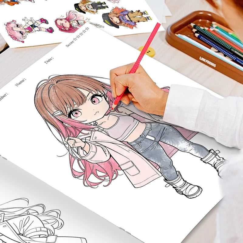 Premium Cute Girl Drawing Practice Book - Poses & Expressions Guide, Ages 12+