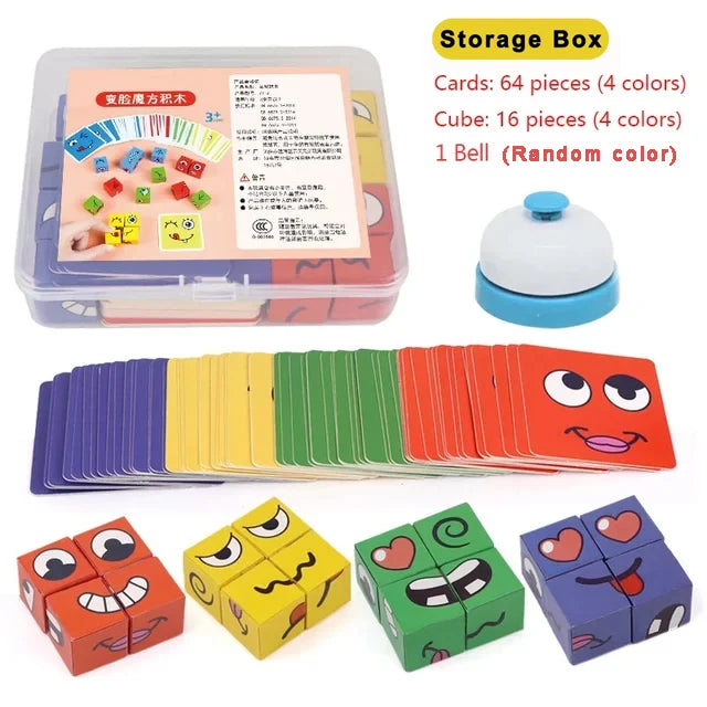 Premium Kids Face Change Expression Puzzle Building Blocks Montessori Cube Table