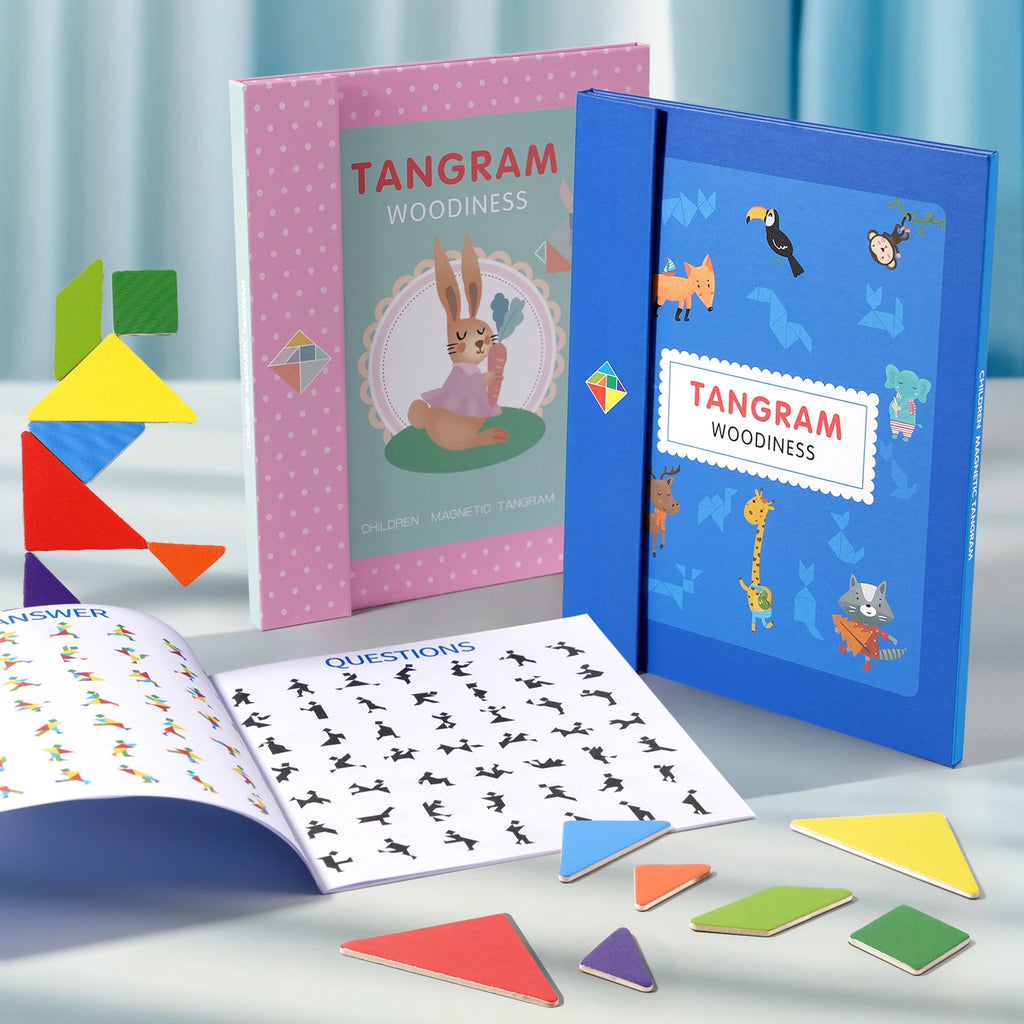 Premium Magnetic Wooden Tangram Block Puzzle Game for Kids - Montessori Educatio