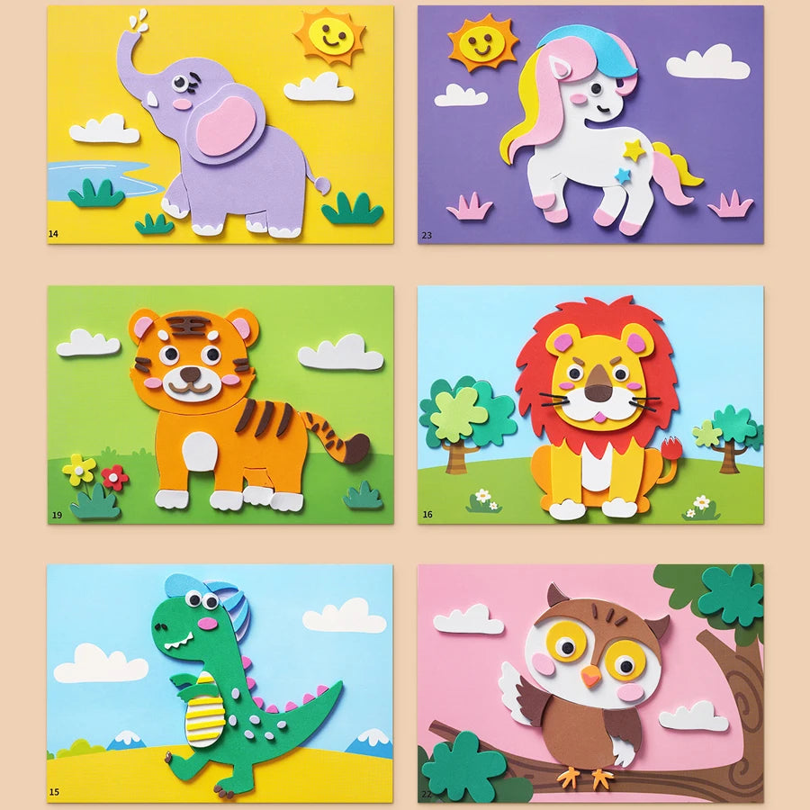 Premium 6pcs/set 3D EVA Foam Sticker DIY Cartoon Princess Animal Puzzle for Chil