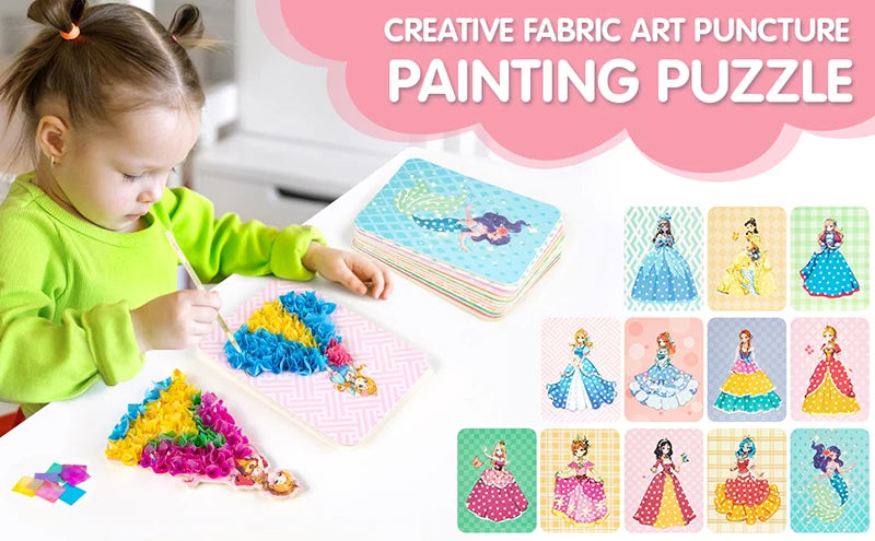 Premium Princess Poke Art Puzzle Board Set - DIY Craft Kit with Pens, Ages 3+
