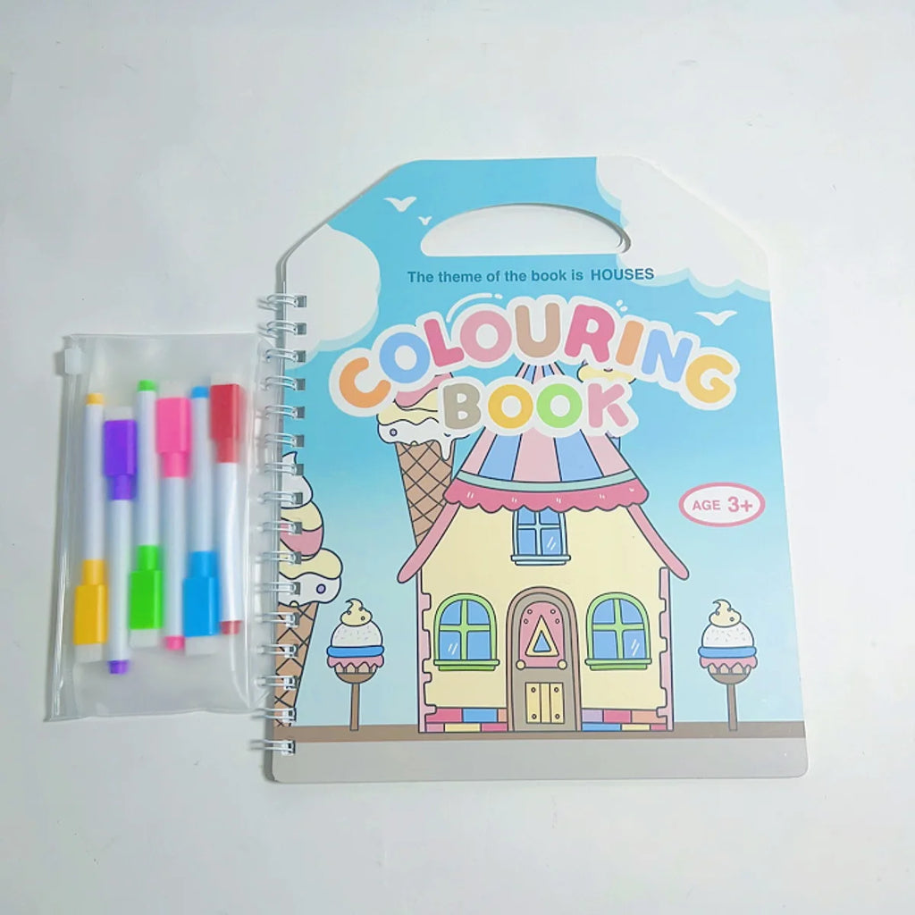 Premium Erasable Cartoon Coloring Book with 6 Pens (Kids)