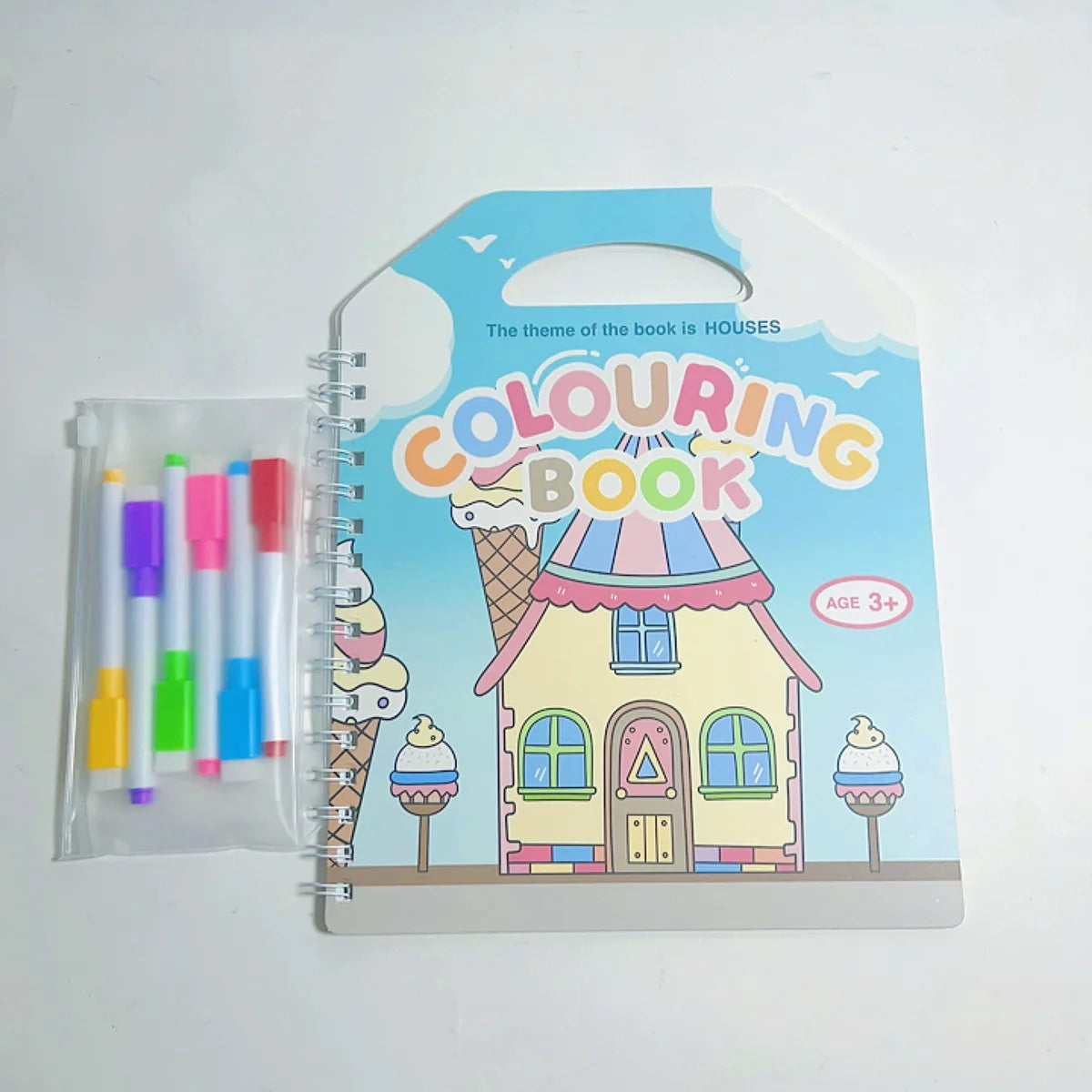 Premium Erasable Cartoon Coloring Book with 6 Pens (Kids)