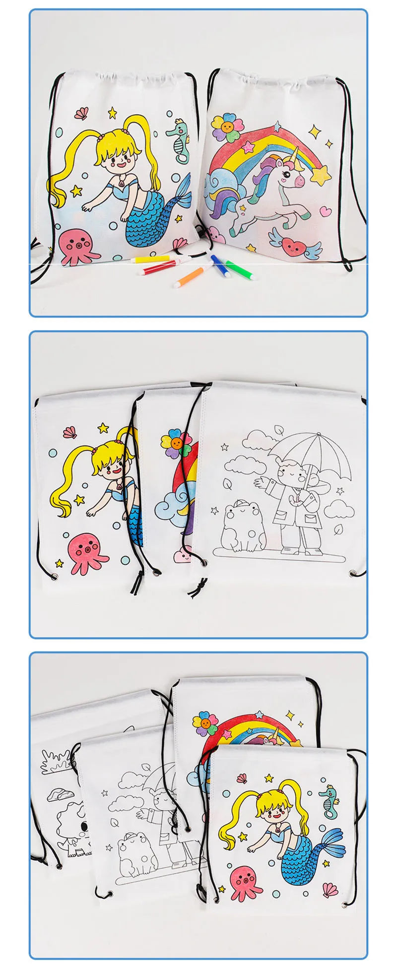 Premium Freely Graffiti Drawstring Bag Kids DIY Color Filling Drawing Toys Carto