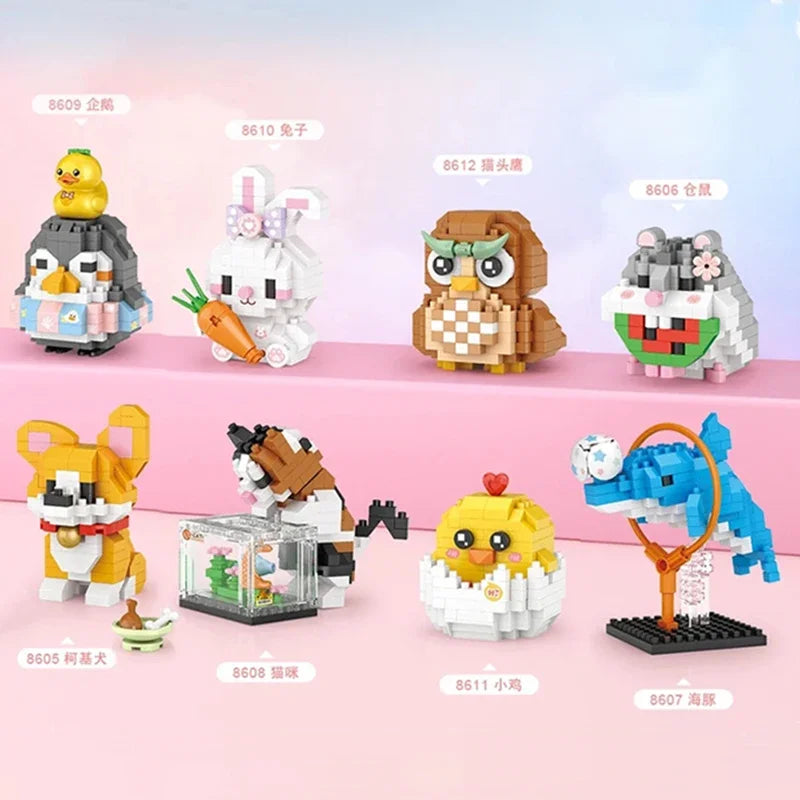 Premium Cute Animal Building Blocks DIY Cartoon Puppy Pet Cat Assembling Bricks