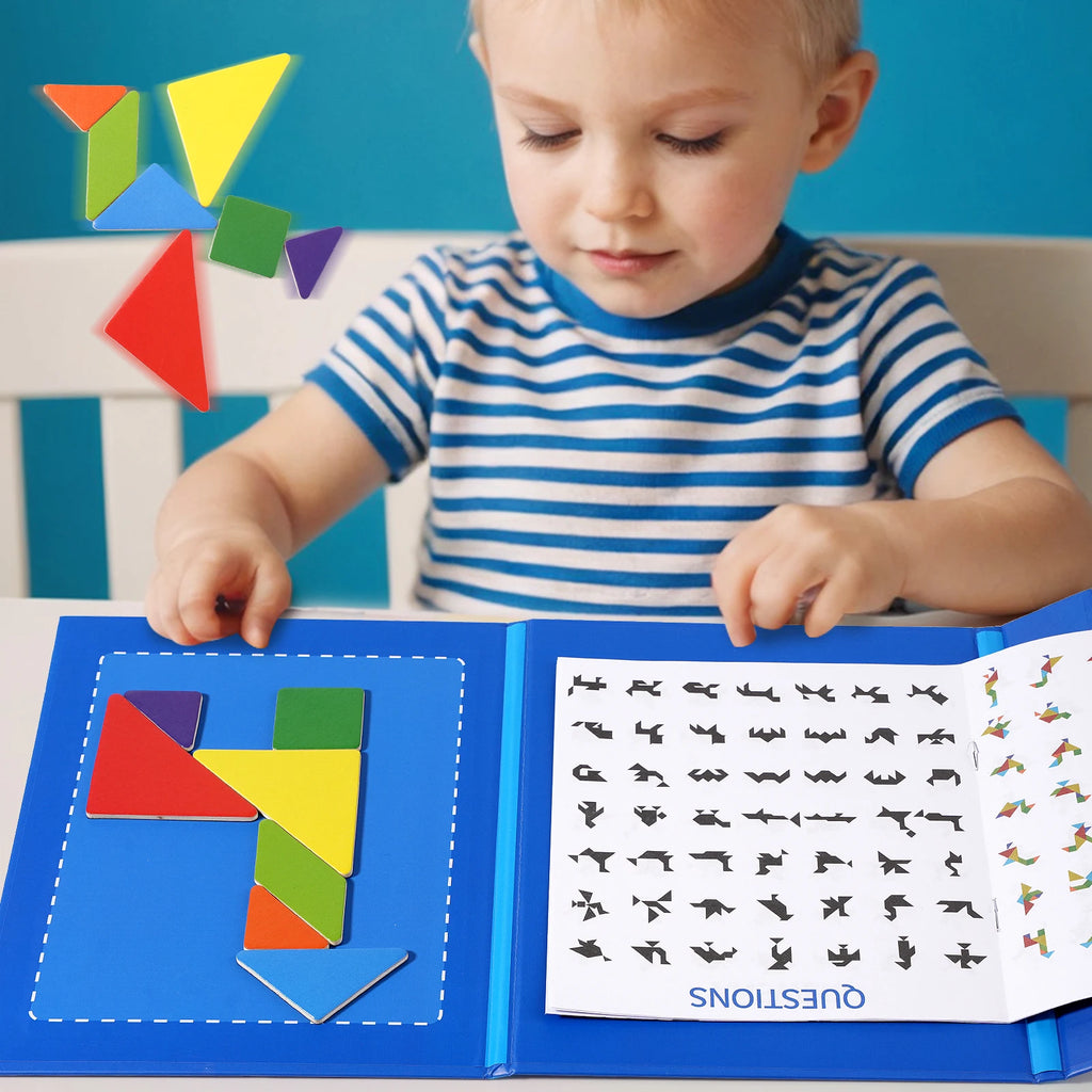 Premium Magnetic Wooden Tangram Block Puzzle Game for Kids - Montessori Educatio