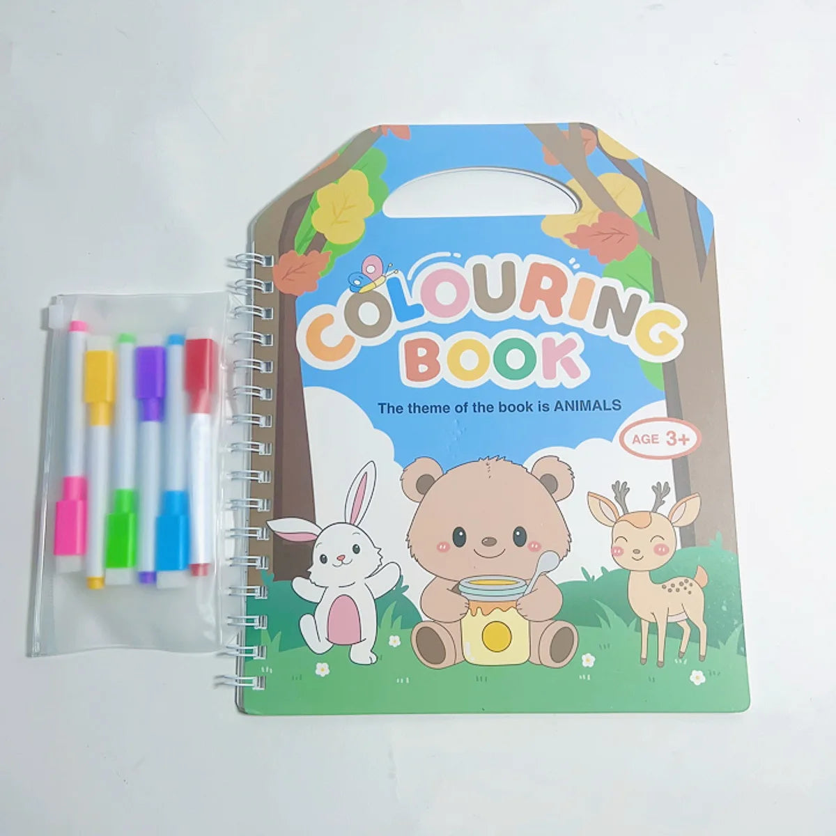Premium Erasable Cartoon Coloring Book with 6 Pens (Kids)