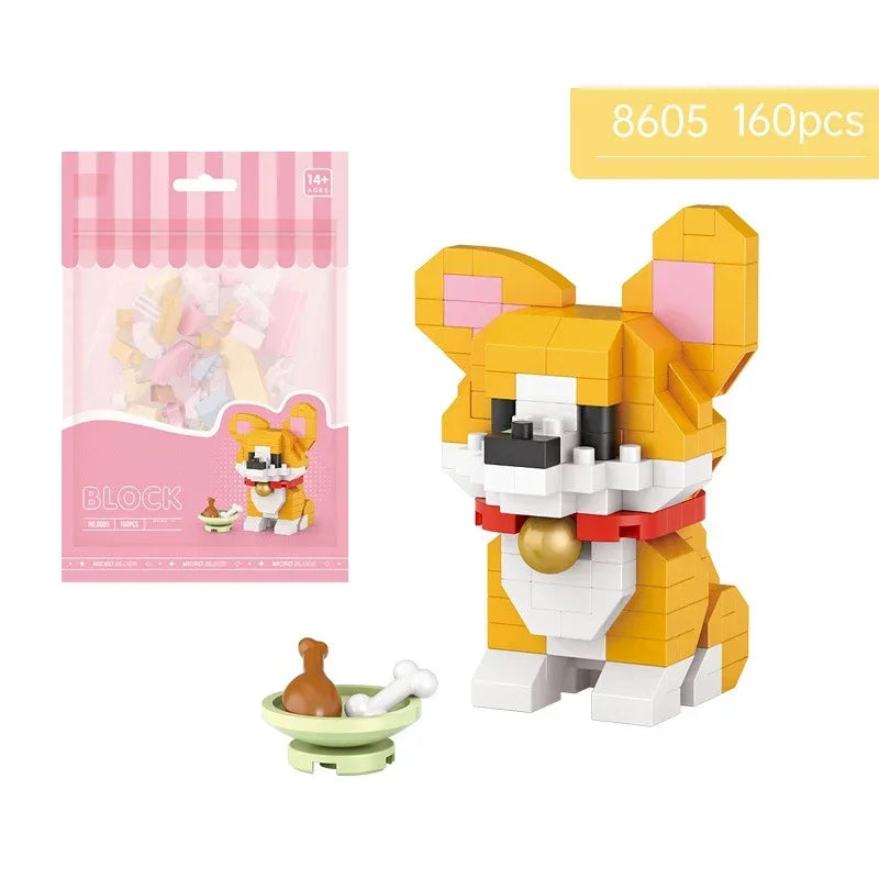 Premium Cute Animal Building Blocks DIY Cartoon Puppy Pet Cat Assembling Bricks