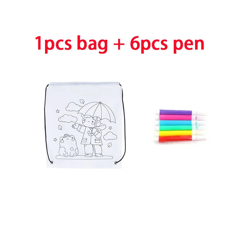 Premium Freely Graffiti Drawstring Bag Kids DIY Color Filling Drawing Toys Carto