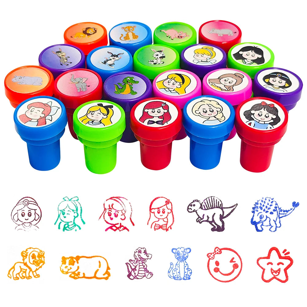 10Pcs Assorted Stamps for Kids Self-Ink Stamps with Princess Zoo Animal Dinosaur