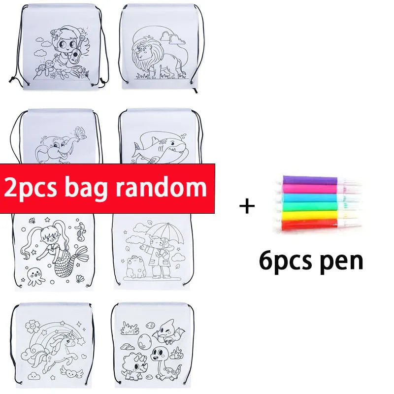 Premium Freely Graffiti Drawstring Bag Kids DIY Color Filling Drawing Toys Carto