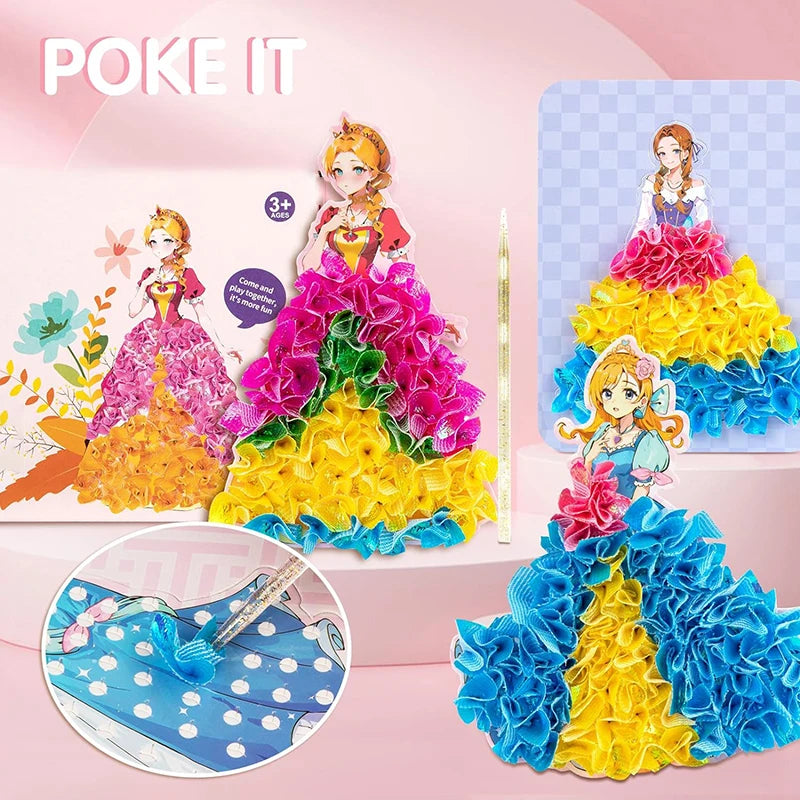 Premium Princess Poke Art Puzzle Board Set - DIY Craft Kit with Pens, Ages 3+