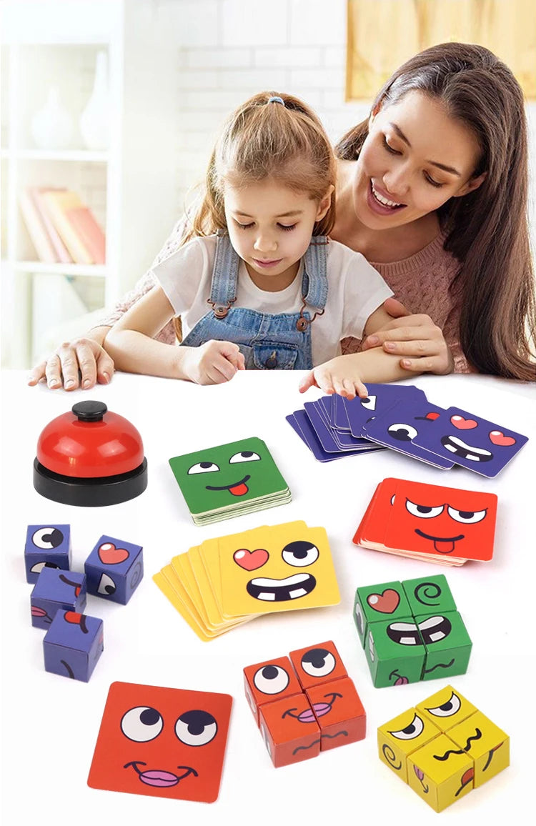 Premium Kids Face Change Expression Puzzle Building Blocks Montessori Cube Table