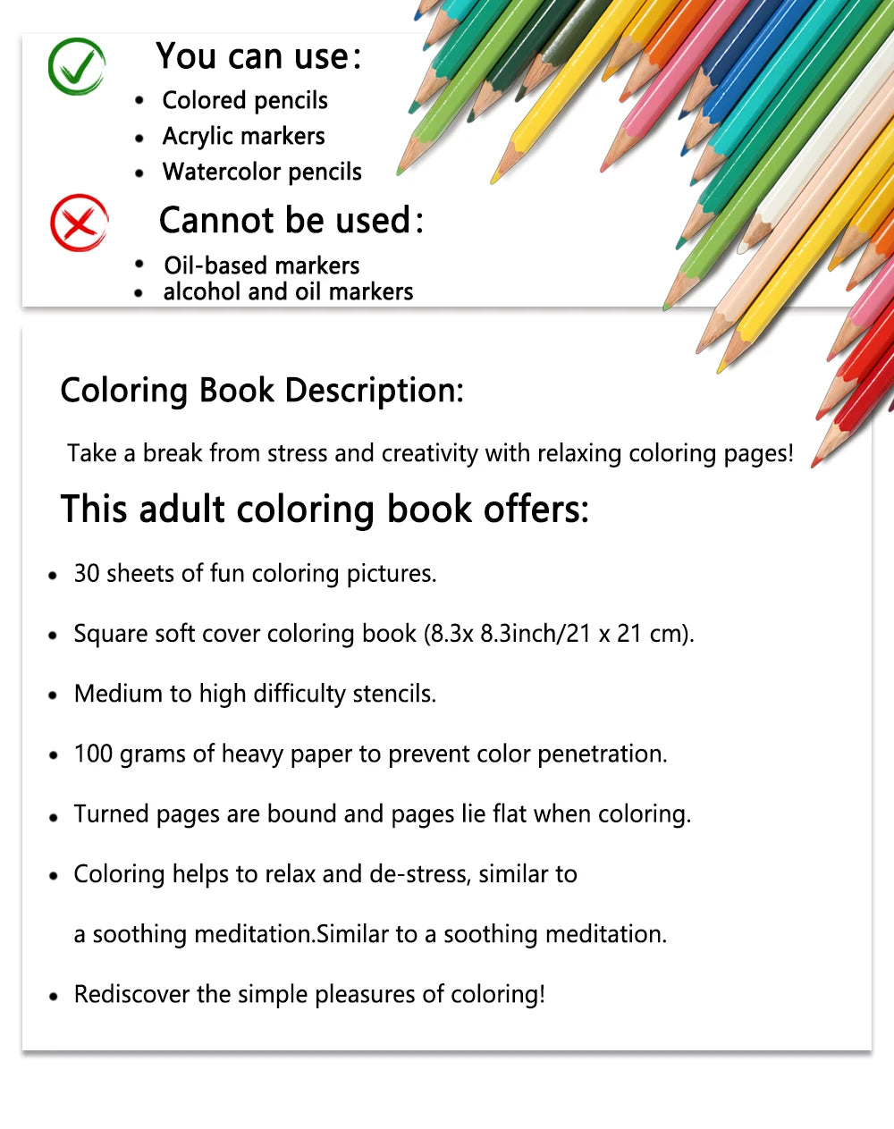 Premium Spiral Coloring Book for Women - 30 Sheets, 8.3 x 8.3 in (Adults)