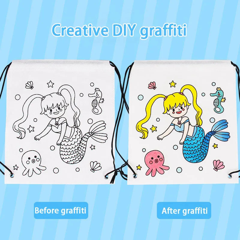 Premium Freely Graffiti Drawstring Bag Kids DIY Color Filling Drawing Toys Carto