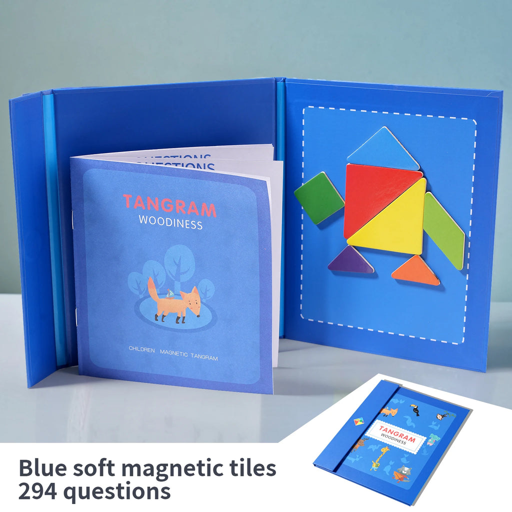 Premium Magnetic Wooden Tangram Block Puzzle Game for Kids - Montessori Educatio