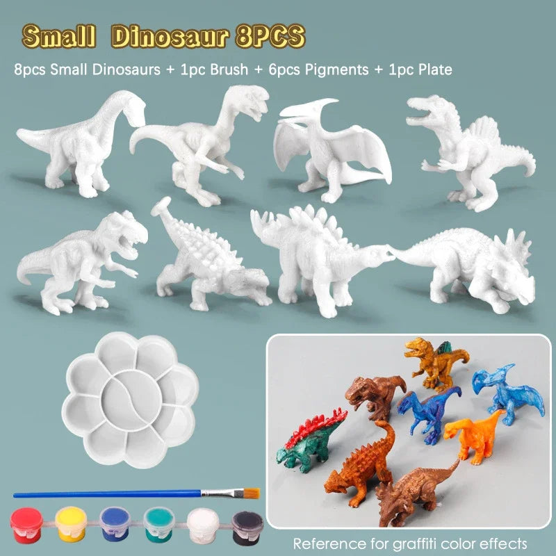 Premium 6/8Pcs DIY Painted Graffiti Dinosaur White Embryo Animals Model Children