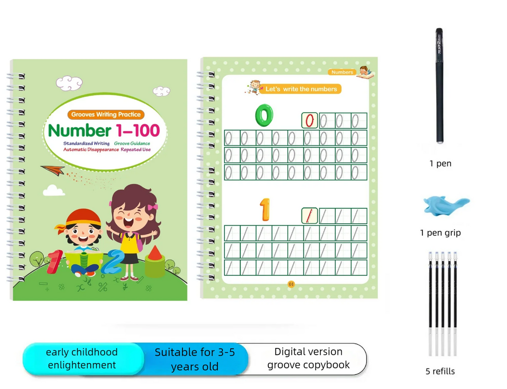 Reusable Magic Copybook Set for Kids Handwriting Practice