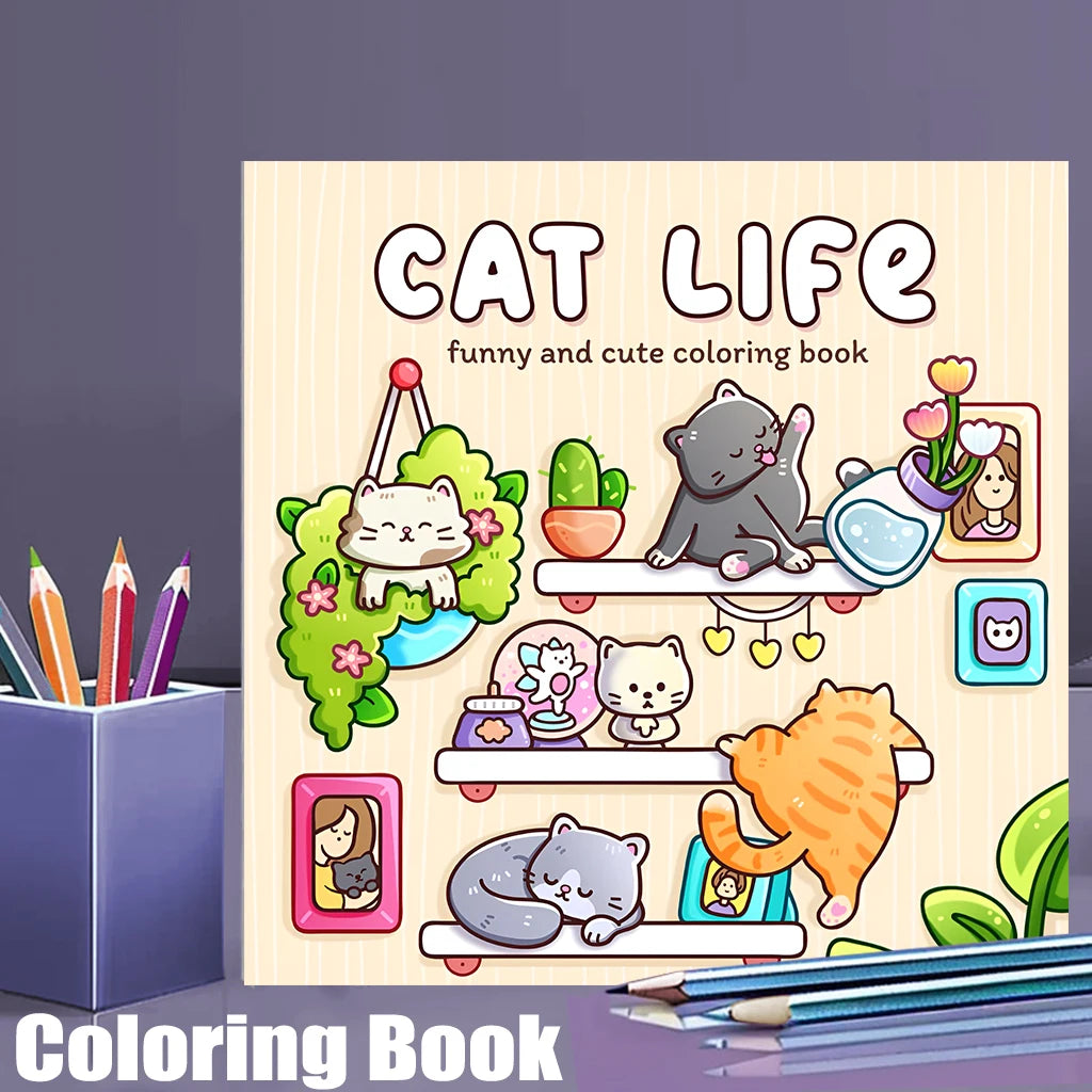 Premium Cat's Daily Life Coloring Book for Adults (28 Pages)